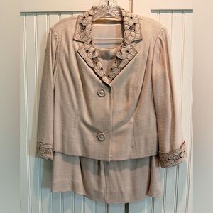 Women's Vintage Two-Piece Embellished Silk Suit - Beige